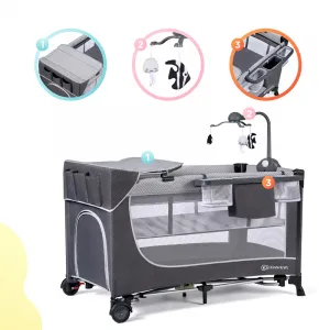 Cestovná postieľka Kinderkraft Leody s doplnkami Grey