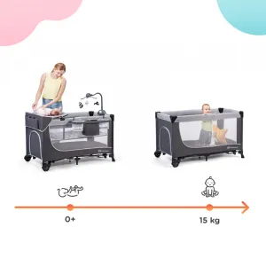 Cestovná postieľka Kinderkraft Leody s doplnkami Grey