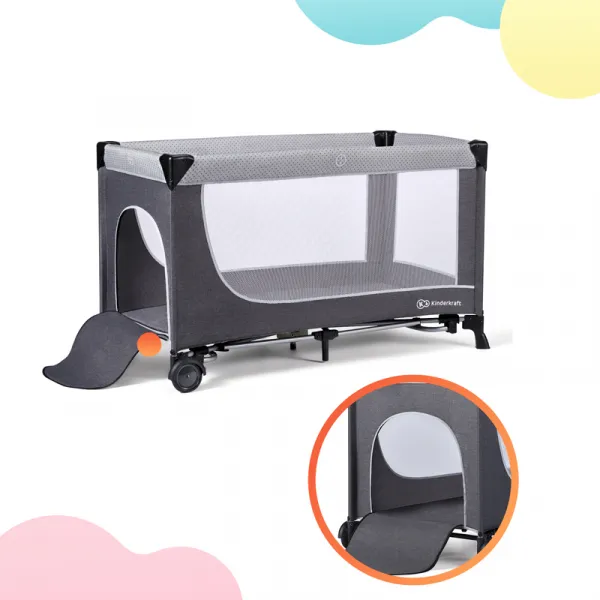 Cestovná postieľka Kinderkraft Leody s doplnkami Grey