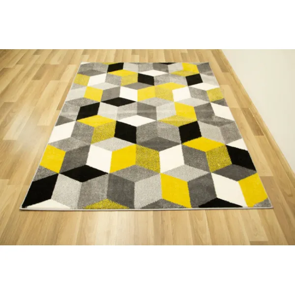 Koberec Sumatra E219 Romby Cubes žltý / sivý / krémový