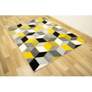 Koberec Sumatra E219 Romby Cubes žltý / sivý / krémový