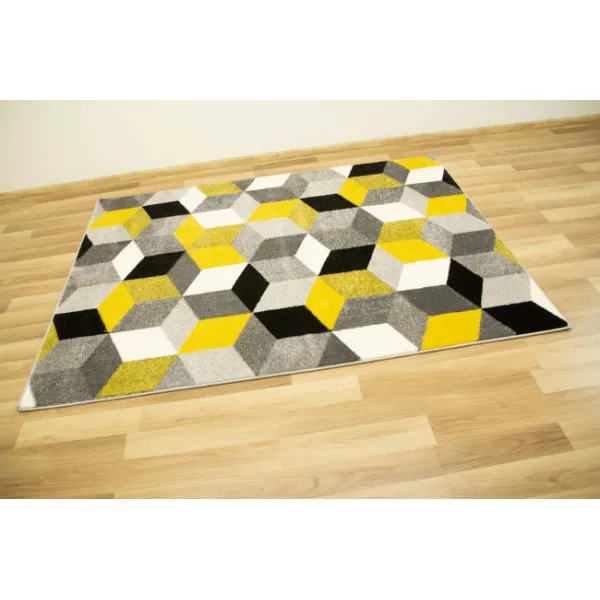 Koberec Sumatra E219 Romby Cubes žltý / sivý / krémový