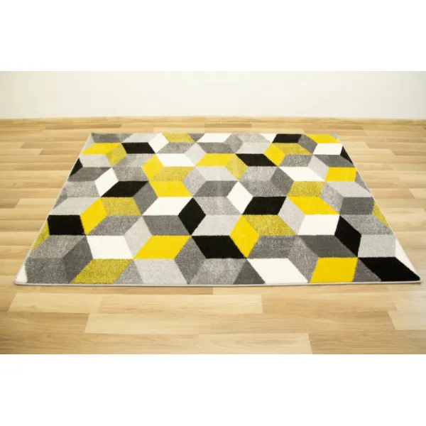 Koberec Sumatra E219 Romby Cubes žltý / sivý / krémový