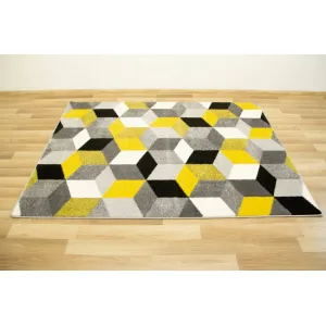 Koberec Sumatra E219 Romby Cubes žltý / sivý / krémový