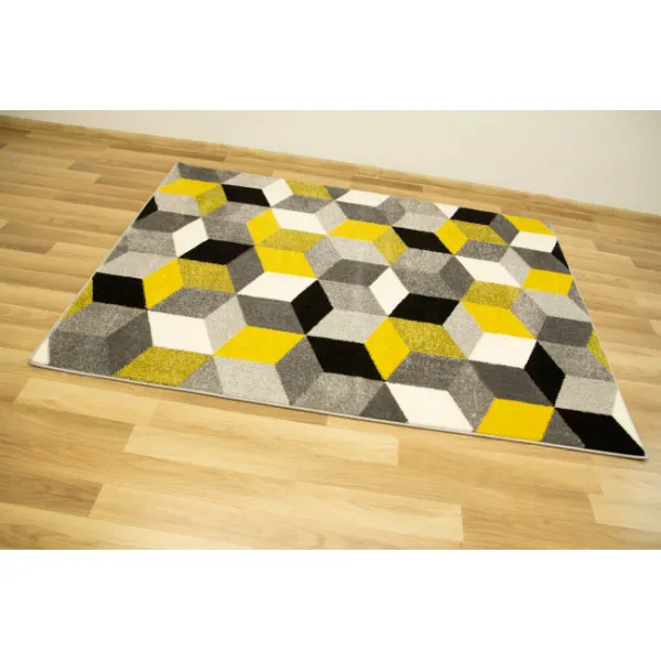 Koberec Sumatra E219 Romby Cubes žltý / sivý / krémový