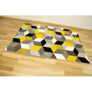 Koberec Sumatra E219 Romby Cubes žltý / sivý / krémový