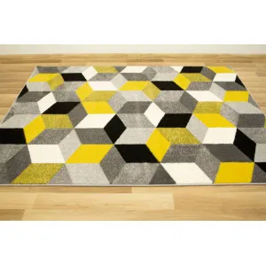 Koberec Sumatra E219 Romby Cubes žltý / sivý / krémový
