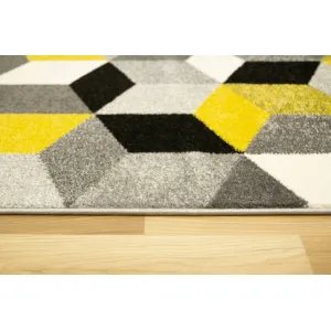 Koberec Sumatra E219 Romby Cubes žltý / sivý / krémový
