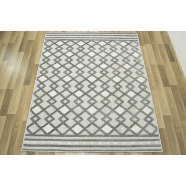 Šnúrkový koberec Stella D418A - Romby Aztec sivý / strieborný
