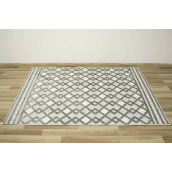 Šnúrkový koberec Stella D418A - Romby Aztec sivý / strieborný