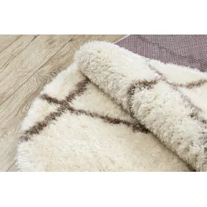 Koberec FLUFFY kruh shaggy kratka, trellis - krém / béžový