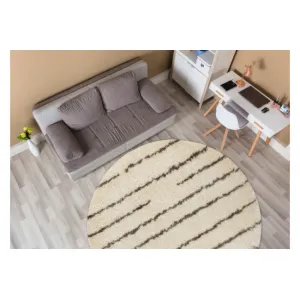 Koberec FLUFFY kruh shaggy pásky - krém / béžový