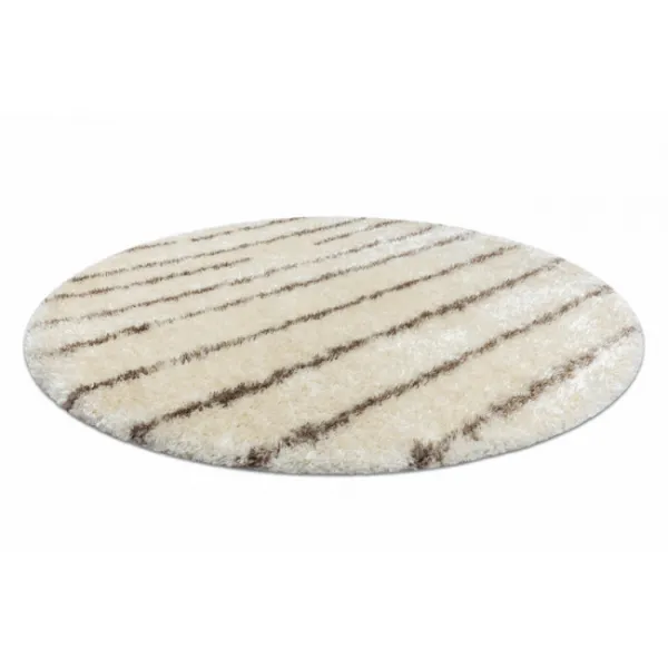 Koberec FLUFFY kruh shaggy pásky - krém / béžový