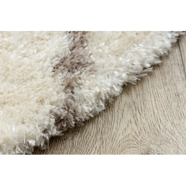 Koberec FLUFFY kruh shaggy pásky - krém / béžový