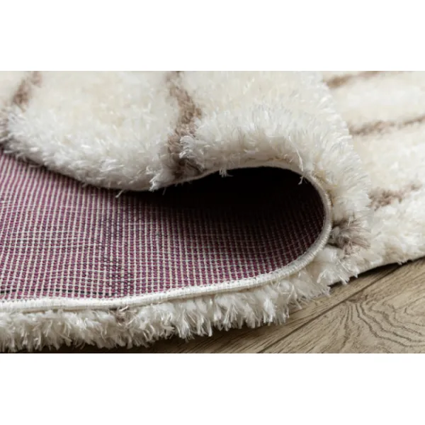 Koberec FLUFFY kruh shaggy pásky - krém / béžový