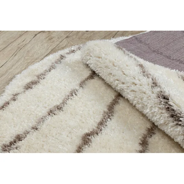 Koberec FLUFFY kruh shaggy pásky - krém / béžový