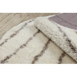 Koberec FLUFFY kruh shaggy pásky - krém / béžový