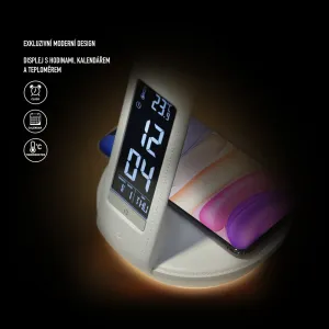 Retlux RTL 203 Stolná LED lampa s displejom a Qi dobíjaním biela, 6 W