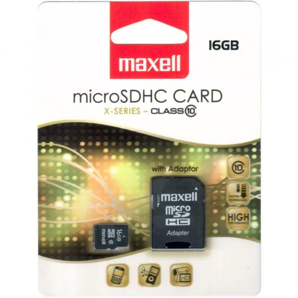 MAXELL MicroSDHC 16GB CL10 + adpt 1ks