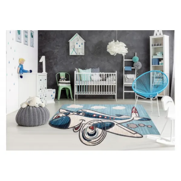 Detský koberec TOYS 75320 lietadlo 3D - tyrkys, krém