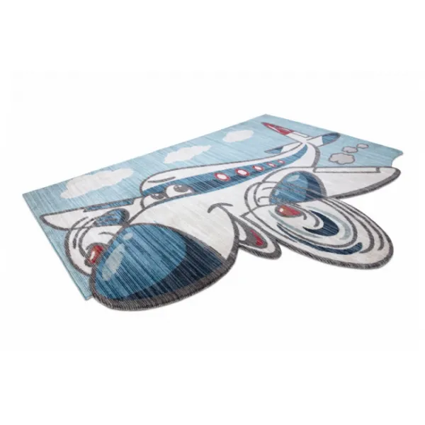 Detský koberec TOYS 75320 lietadlo 3D - tyrkys, krém