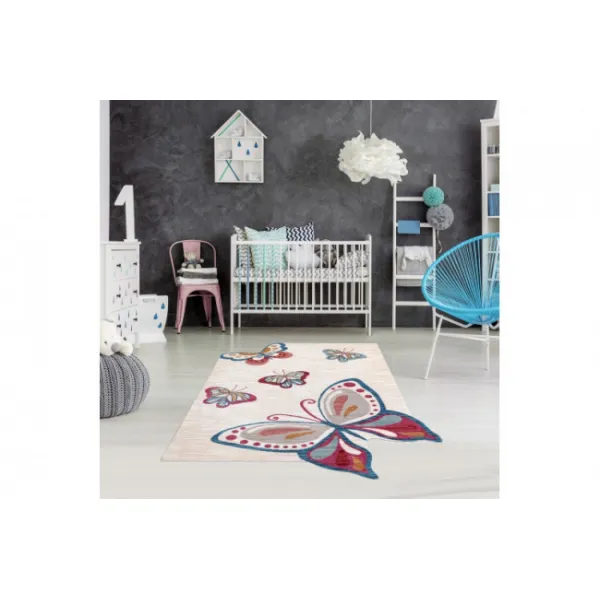 Koberec TOYS 75326 Motýle - krém / červený, fuksia