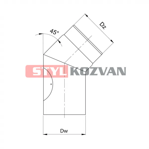 Prodmax Dymovody | Koleno 45° pevné s revíznym otvorom ø150 mm - dymovod hrúbka 2mm OJ08/150
