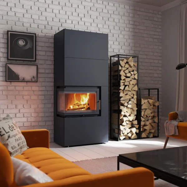 Kratki SIMPLE 8 BS ľavé presklenie s obstavbou - designový krb SIMPLE/BOX/L/S/BLACK