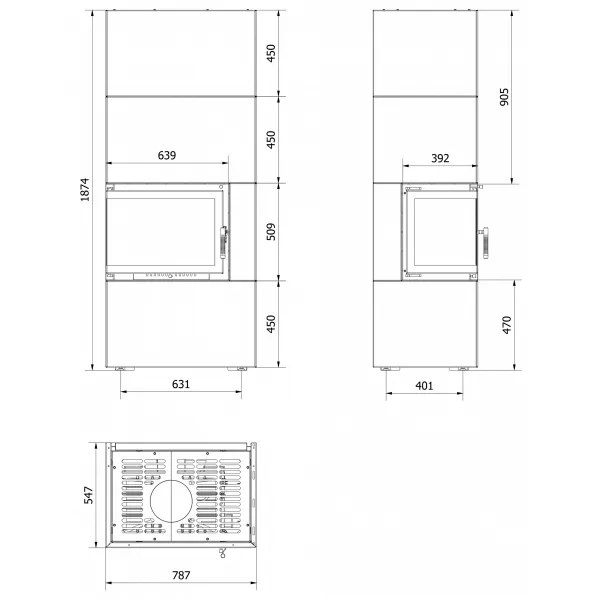 Kratki SIMPLE 8 BS ľavé presklenie s obstavbou - designový krb SIMPLE/BOX/L/S/BLACK
