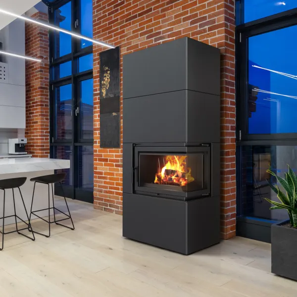 Kratki SIMPLE 8 BS pravé presklenie s obstavbou - designový krb SIMPLE/BOX/P/S/BLACK