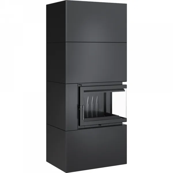 Kratki SIMPLE 8 BS pravé presklenie s obstavbou - designový krb SIMPLE/BOX/P/S/BLACK