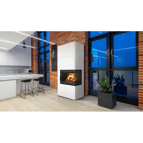 Kratki SIMPLE 8 BS biele, ľavé presklenie s obstavbou - designový krb SIMPLE/BOX/L/S/BIANCO