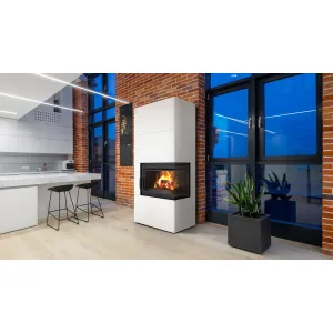 Kratki SIMPLE 8 BS biele, ľavé presklenie s obstavbou - designový krb SIMPLE/BOX/L/S/BIANCO