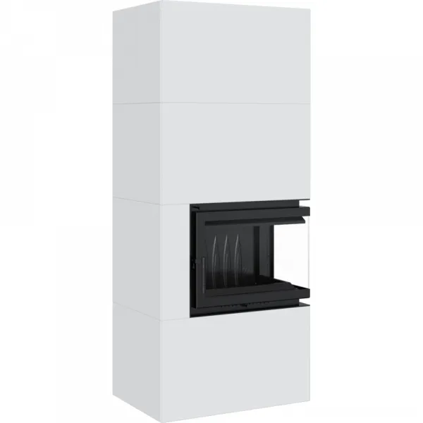 Kratki SIMPLE 8 BS biele, pravé presklenie s obstavbou - designový krb SIMPLE/BOX/P/S/BIANCO