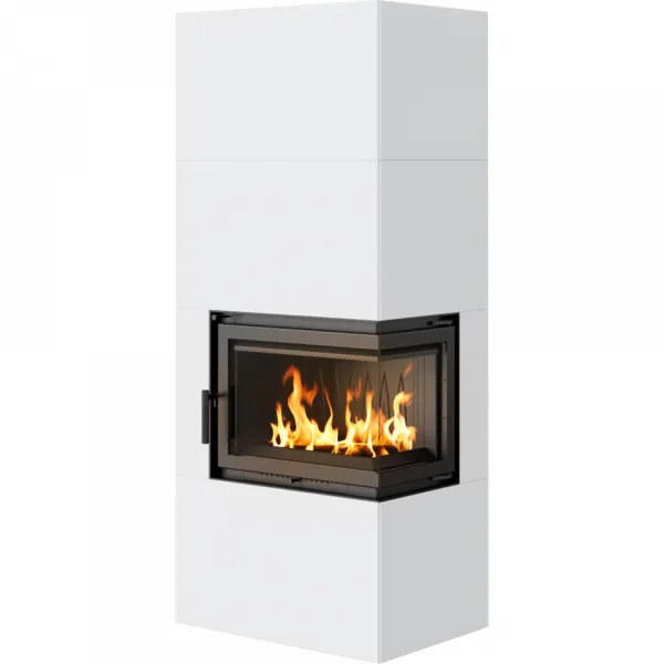 Kratki SIMPLE 8 BS biele, pravé presklenie s obstavbou - designový krb SIMPLE/BOX/P/S/BIANCO