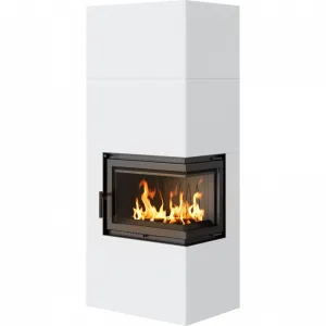Kratki SIMPLE 8 BS biele, pravé presklenie s obstavbou - designový krb SIMPLE/BOX/P/S/BIANCO