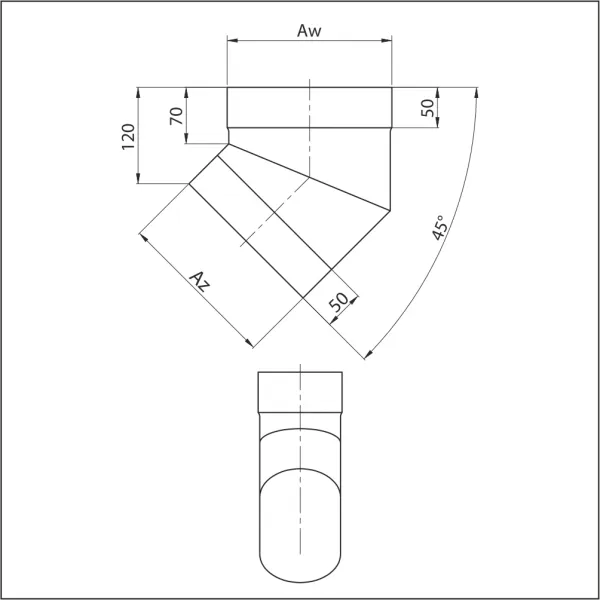 Prodmax | Koleno ovál 120/220 mm - 45° krátky bok NO15/120/220