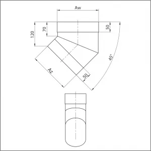 Prodmax | Koleno ovál 120/220 mm - 45° krátky bok NO15/120/220