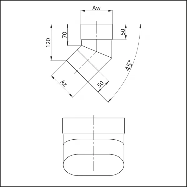 Prodmax | Koleno ovál 120/220 mm - 90° dlhý bok NO18/120/220