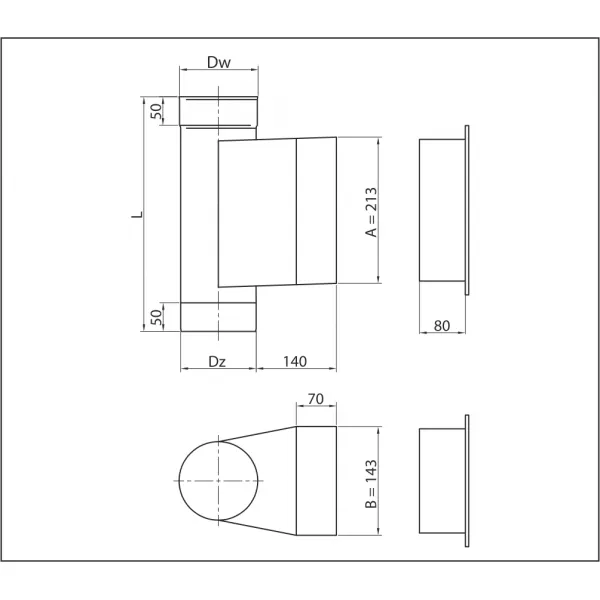 Prodmax | Dvierkový diel ø200 mm nerez s dvierkami 140x210 NJ08/200