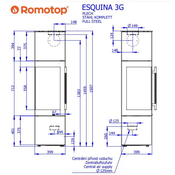 ROMOTOP ESQUINA 3G plech - akumulačné krbové kachle
