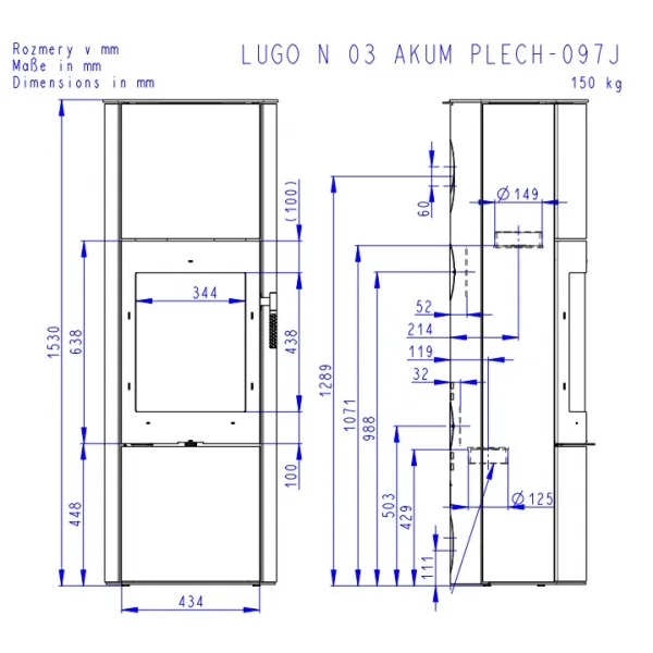ROMOTOP LUGO N 03 AKUM plech - akumulačné krbové kachle