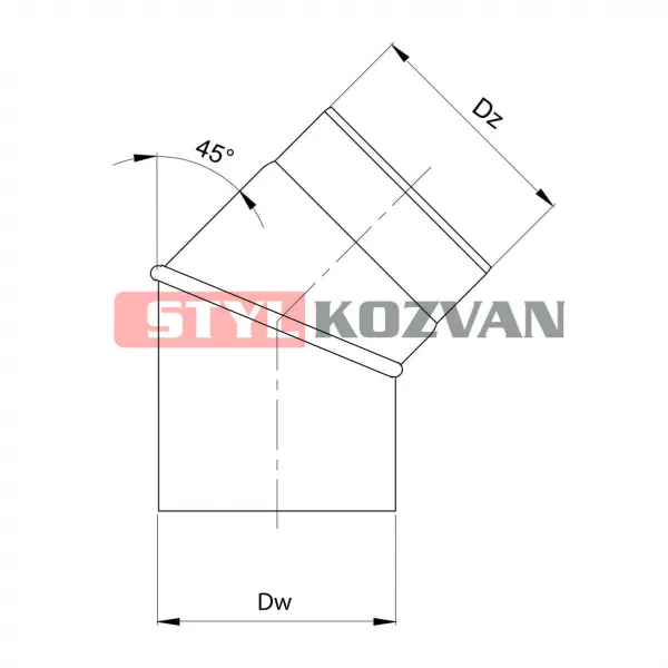 Prodmax Dymovody | Koleno 45° nast. ø150 mm - dymovod hrúbka 2mm OJ11/150
