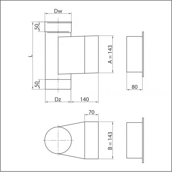 Prodmax | Dvierkový diel ø80 mm nerez s dvierkami 140x140 NJ07/80