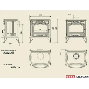 Kratki Koza K6 ASDP - liatinové kachle - Dymovod 150