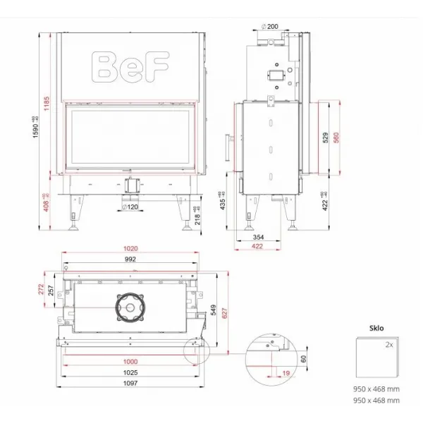 Bef Twin V 10 Aquatic II - BeF home Teplovodná kozubová vložka
