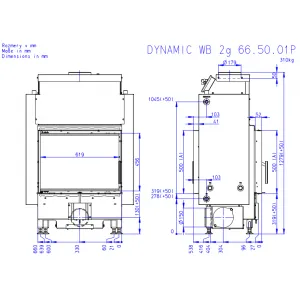 ROMOTOP DYNAMIC WB 2G 66.50.01P - krbová vložka s teplovodným výmenníkom, trojsklom a zadným prikladaním DWB2M 01P