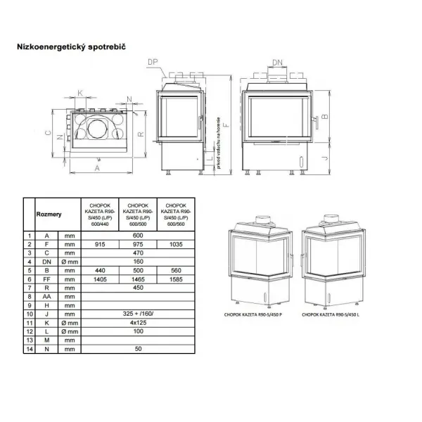 Kobok Kazeta R90 60 LD 600/450-S/450L - krbová vložka rohová