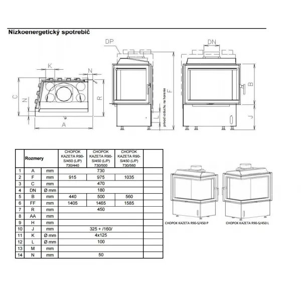 Kobok Kazeta R90 73 LD 730/450-S/450L - krbová vložka rohová