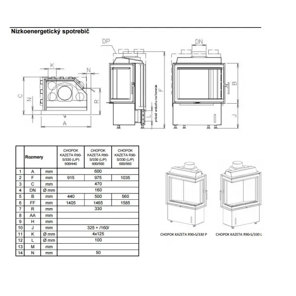 Kobok Kazeta R90 60 LD 600/450-S/330L - krbová vložka rohová